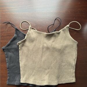 Garage Ribbed Camisoles (set of 2) in Khaki and Black